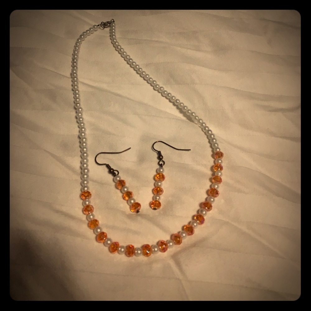 Jewelry Sale! Orange pearl necklace/earrings